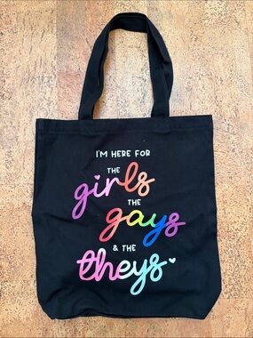 Black Rainbow-Text Canvas Tote Bag